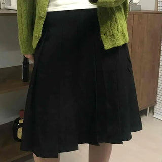 Date Look Pleated Cotton Plain Midi Skirt