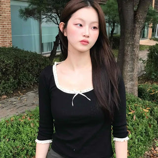 3/4 Square Neck Short Sleeve T-shirt