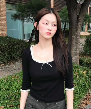 3/4 Square Neck Short Sleeve T-shirt
