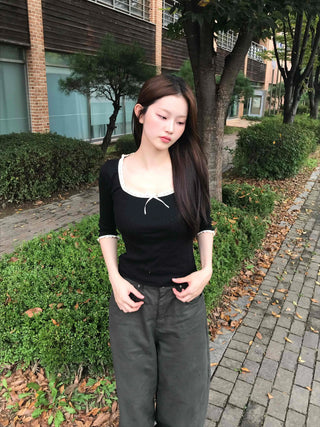 3/4 Square Neck Short Sleeve T-shirt
