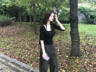 3/4 Square Neck Short Sleeve T-shirt