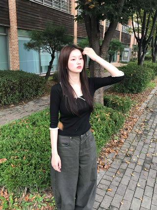 3/4 Square Neck Short Sleeve T-shirt