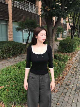3/4 Square Neck Short Sleeve T-shirt