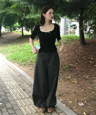 3/4 Square Neck Short Sleeve T-shirt