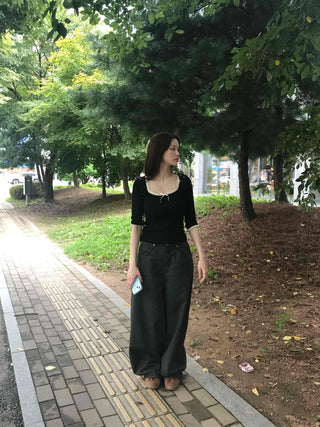 3/4 Square Neck Short Sleeve T-shirt