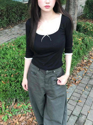 3/4 Square Neck Short Sleeve T-shirt