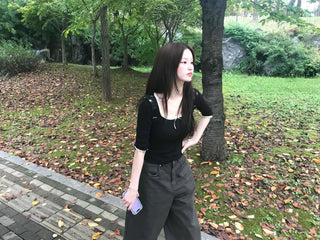 3/4 Square Neck Short Sleeve T-shirt