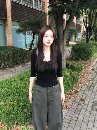 3/4 Square Neck Short Sleeve T-shirt