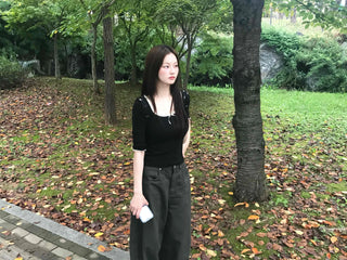 3/4 Square Neck Short Sleeve T-shirt