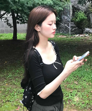 3/4 Square Neck Short Sleeve T-shirt