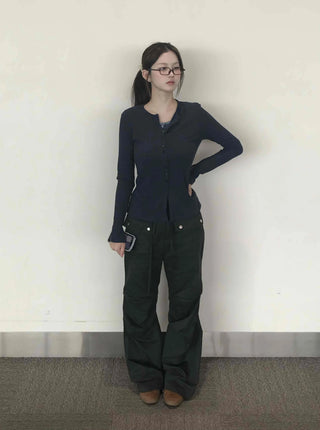Minimal Ribbed Plain Knit Cardigan