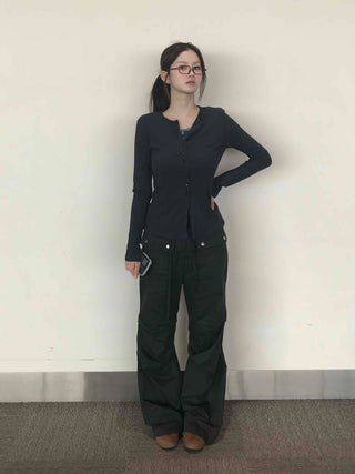 Minimal Ribbed Plain Knit Cardigan