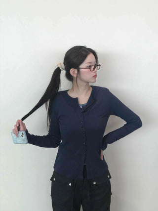 Minimal Ribbed Plain Knit Cardigan