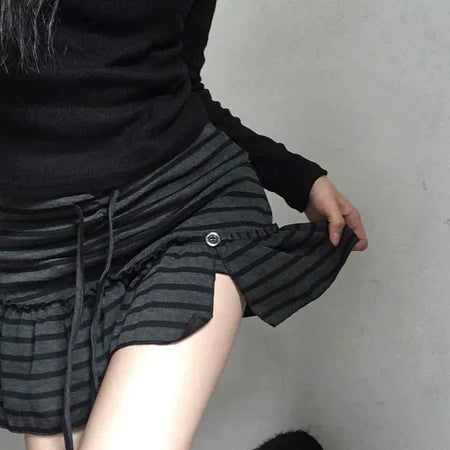 Feminine Cotton Striped Mini Skirt