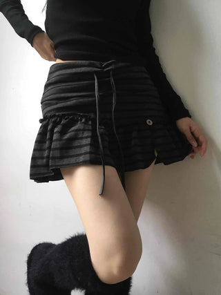 Feminine Cotton Striped Mini Skirt
