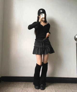 Feminine Cotton Striped Mini Skirt