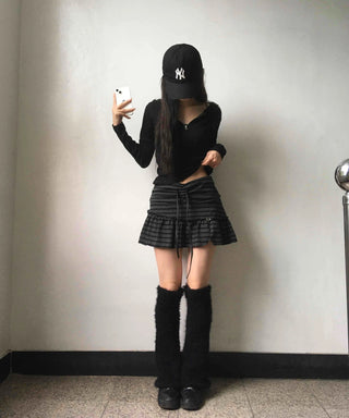 Feminine Cotton Striped Mini Skirt