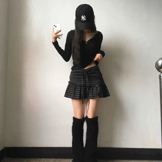 Feminine Cotton Striped Mini Skirt