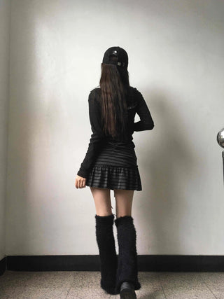Feminine Cotton Striped Mini Skirt