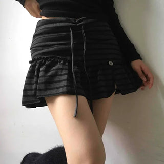 Feminine Cotton Striped Mini Skirt