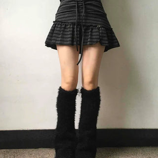 Feminine Cotton Striped Mini Skirt