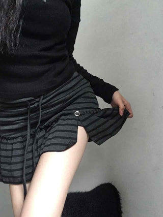 Feminine Cotton Striped Mini Skirt