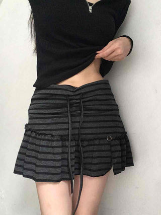 Feminine Cotton Striped Mini Skirt