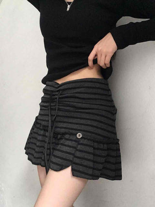 Feminine Cotton Striped Mini Skirt
