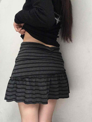 Feminine Cotton Striped Mini Skirt