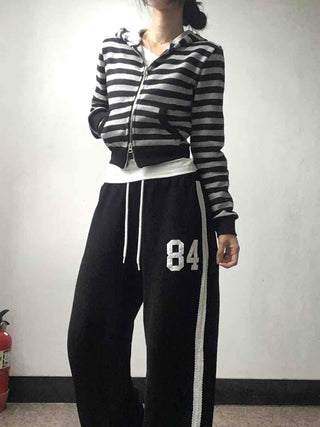 Simple Striped Plain Zip-Up Knit