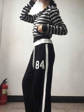 Simple Striped Plain Zip-Up Knit