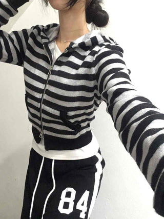 Simple Striped Plain Zip-Up Knit