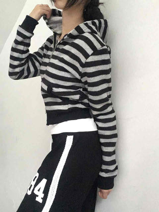 Simple Striped Plain Zip-Up Knit