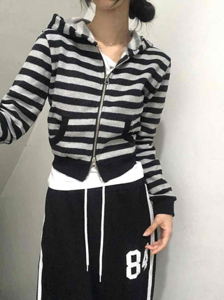 Simple Striped Plain Zip-Up Knit