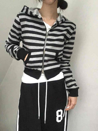 Simple Striped Plain Zip-Up Knit