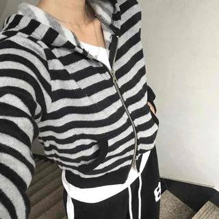 Simple Striped Plain Zip-Up Knit