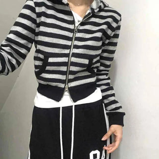 Simple Striped Plain Zip-Up Knit