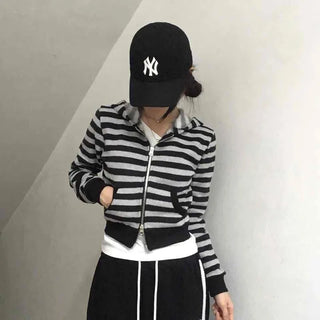 Simple Striped Plain Zip-Up Knit