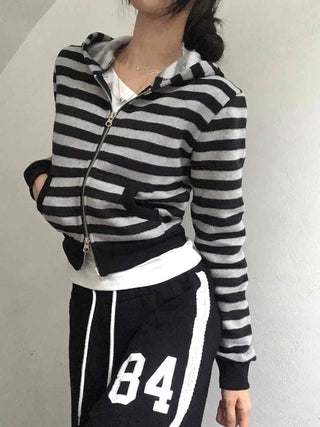 Simple Striped Plain Zip-Up Knit