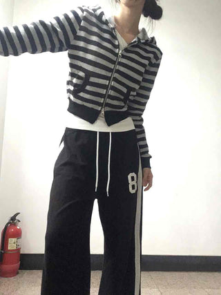 Simple Striped Plain Zip-Up Knit