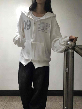 Comfortable Number Lettering Zip-up