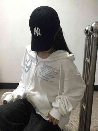 Comfortable Number Lettering Zip-up