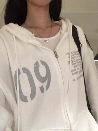 Comfortable Number Lettering Zip-up