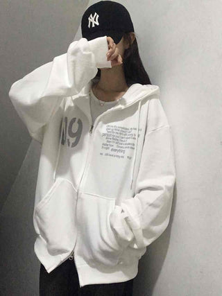 Comfortable Number Lettering Zip-up