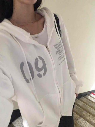 Comfortable Number Lettering Zip-up
