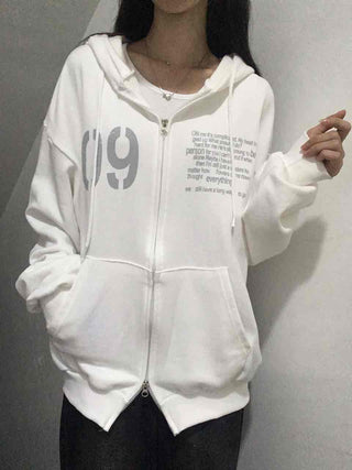 Comfortable Number Lettering Zip-up