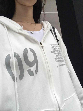 Comfortable Number Lettering Zip-up