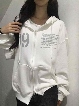 Comfortable Number Lettering Zip-up