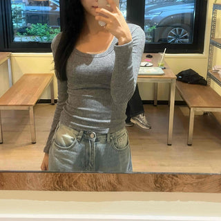 Comfort Deep U-Neck Ribbed Basic Tee