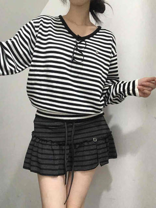 Minimal Autumn Striped V-Neck Knit